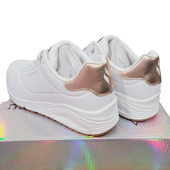 New Skechers Street Womens Juno Level Player White Gold Sneakers Shoes - Picture 3 of 8